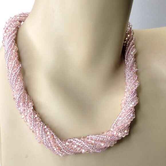 Multi Strand Braided Necklace Glass Bead Braided Necklace Beaded Twist Necklace - Picture 1 of 8